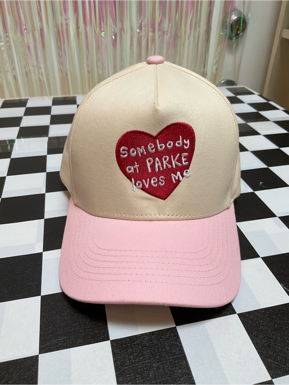 Parke Heart-Embroidered Baseball Cap - Pink & Cream